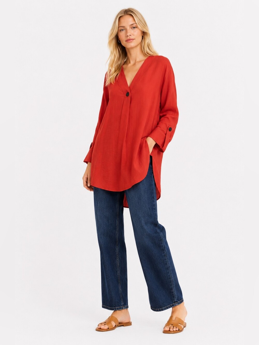NWT Zara Size S Red Brick Shirt Dress Tunic